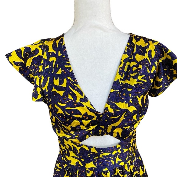 A.L.C. Valencia Silk Floral Midi Dress Yellow Purple Cut-Out Ruffle Hem Sz 2 - Picture 5 of 16